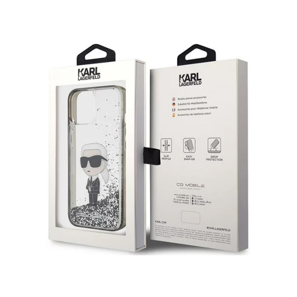 Maska za iPhone 15 6.1 transparent (KLHCP15SLKKNSK) Karl Lagerfeld Hc Liquid Glitter Ikonik - 210413