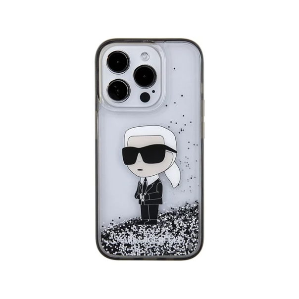 Maska za iPhone 15 Pro 6.1 transparent (KLHCP15LLKKNSK) Karl Lagerfeld Hc Liquid Glitter Ikonik - 210414
