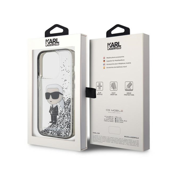 Maska za iPhone 15 Pro 6.1 transparent (KLHCP15LLKKNSK) Karl Lagerfeld Hc Liquid Glitter Ikonik - 210414