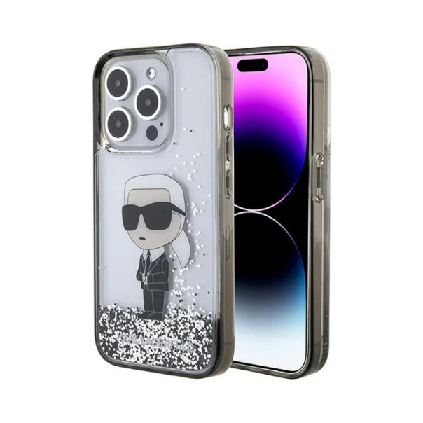 Maska za iPhone 15 Pro 6.1 transparent (KLHCP15LLKKNSK) Karl Lagerfeld Hc Liquid Glitter Ikonik - 210414