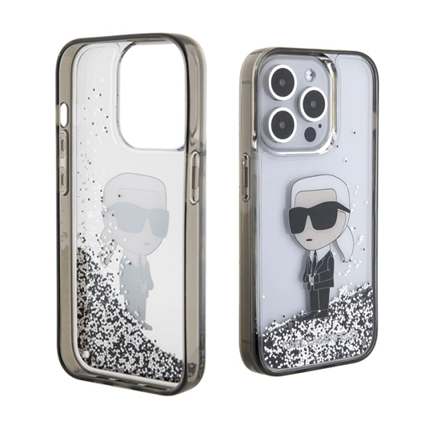 Maska za iPhone 15 Pro 6.1 transparent (KLHCP15LLKKNSK) Karl Lagerfeld Hc Liquid Glitter Ikonik - 210414