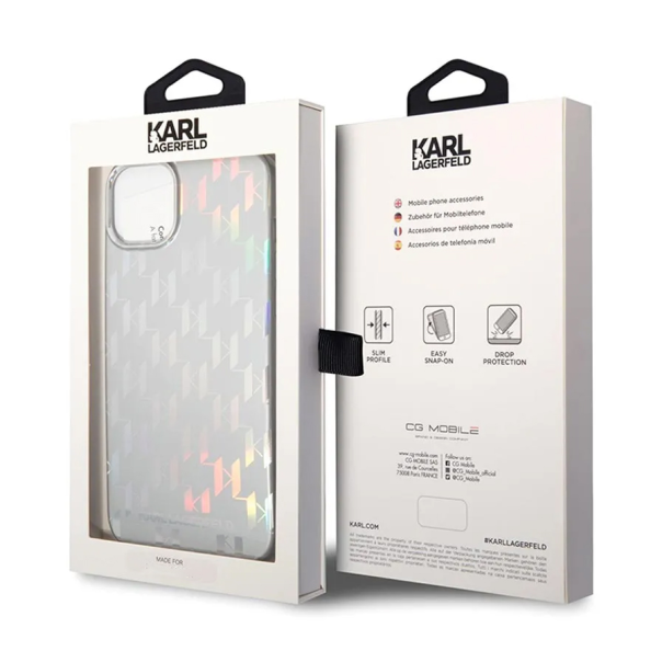 Maska za iPhone 14 6.1 Karl Lagerfeld Hc Monogram Iridescent srebrna (KLHCP14SLGMMSV3) - 205304