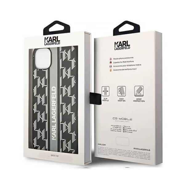 Maska za iPhone 14 6.1 Karl Lagerfeld Hc Monogram stripe siva (KLHCP14SPGKLSKG) - 205301