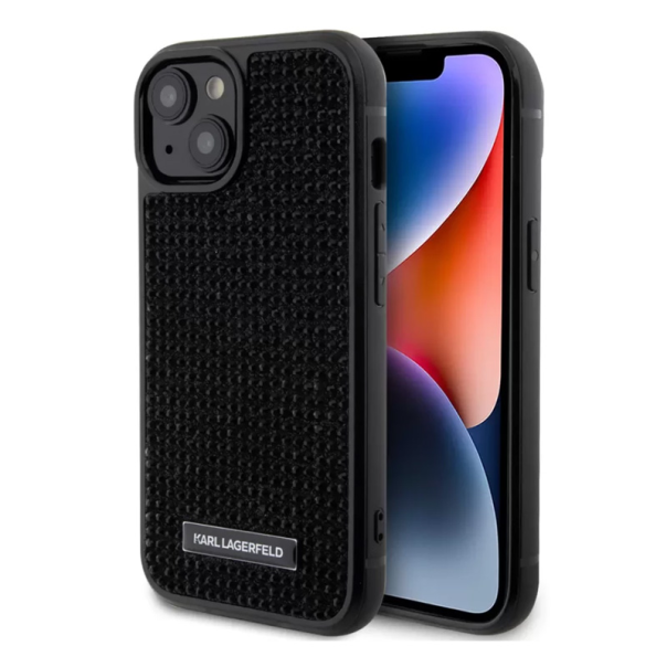 Maska za iPhone 15 Pro Max 6.7 Karl Lagerfeld Hc Rhinestone Metal Plate Logo crna (KLHCP15XHDSPLK) - 210409
