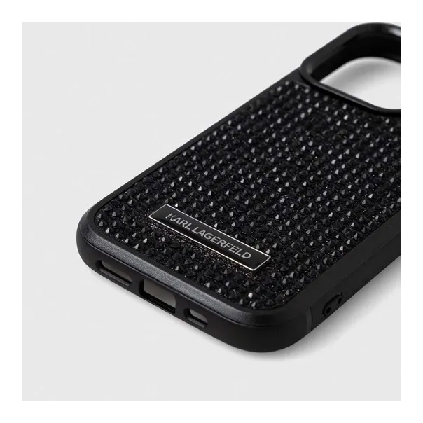 Maska za iPhone 15 Pro Max 6.7 Karl Lagerfeld Hc Rhinestone Metal Plate Logo crna (KLHCP15XHDSPLK) - 210409