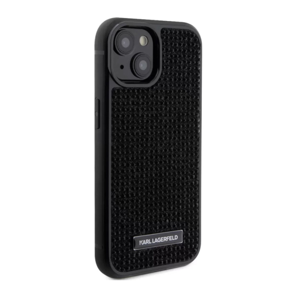 Maska za iPhone 15 Pro Max 6.7 Karl Lagerfeld Hc Rhinestone Metal Plate Logo crna (KLHCP15XHDSPLK) - 210409
