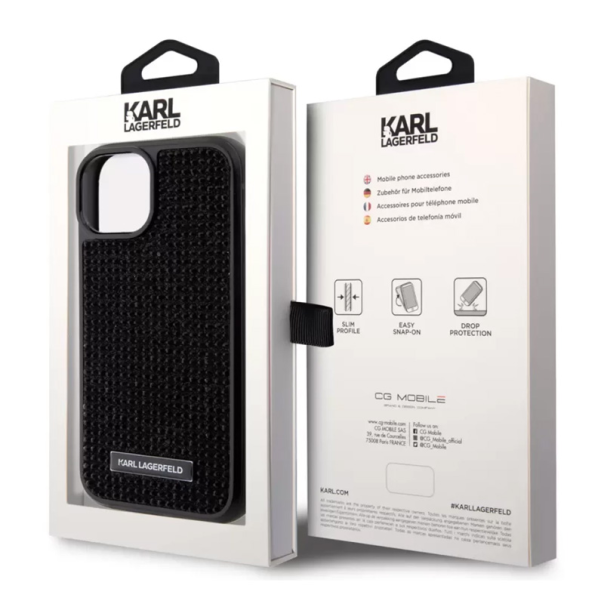 Maska za iPhone 15 Pro Max 6.7 Karl Lagerfeld Hc Rhinestone Metal Plate Logo crna (KLHCP15XHDSPLK) - 210409