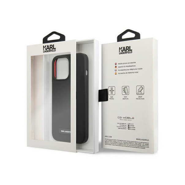 Maska za iPhone 13 Pro 6.1 Karl Lagerfeld Hc Silicone Plaque crna (KLHCP13LSLMP1K) - 205324