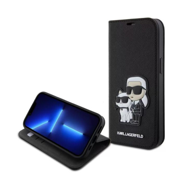Maska za iPhone 15 Pro Max 6.7 Karl Lagerfeld Saffiano BP Nft Karl&Choupette crna (KLBKP15XSANKCPK) - 210449