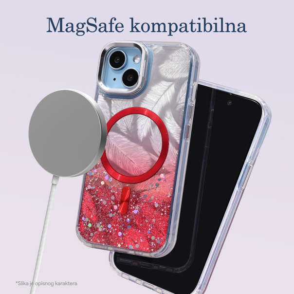 Maska za iPhone 15 6.1 Magsafe Glitter crvena - 217012