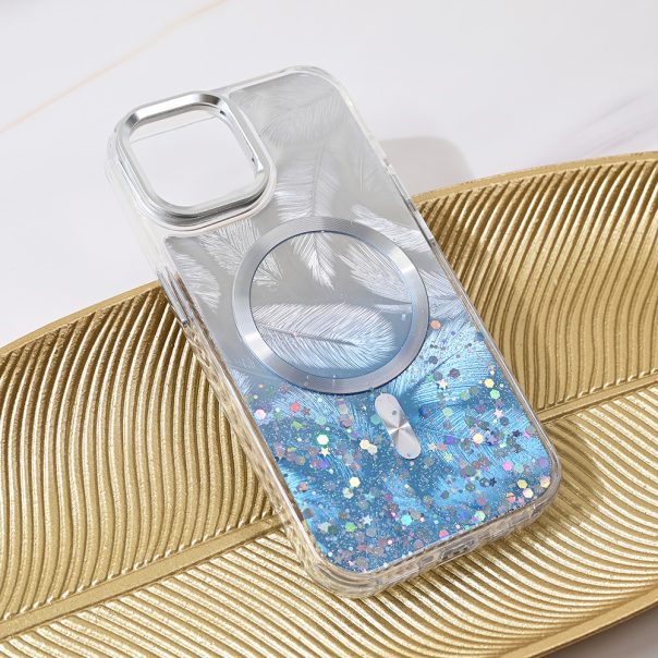 Maska za iPhone 15 6.1 Magsafe Glitter svetlo plava - 217015