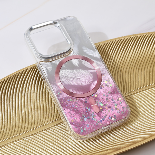 Maska za iPhone 15 Pro 6.1 Magsafe Glitter roze - 217019