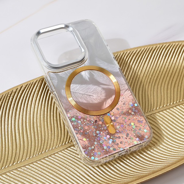 Maska za iPhone 15 Pro 6.1 Magsafe Glitter zlatna - 217020