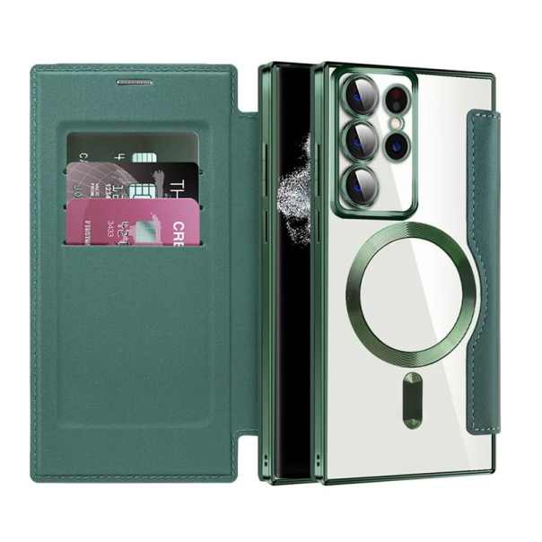 Maska za Samsung Galaxy S22 Ultra Magsafe Lux Bi Fold zelena - 220618