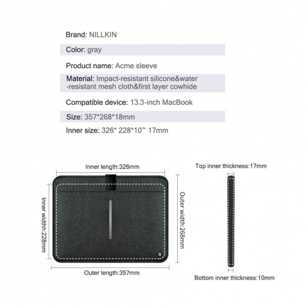 Torbica Nillkin Acme Sleeve Classic za MacBook 13 crna - 74773