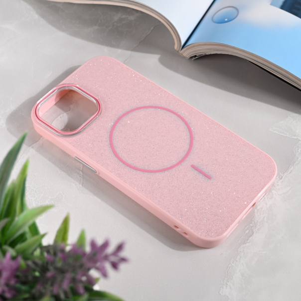 Maska za iPhone 15 6.1 Magsafe Sparkle Dust roze - 221013
