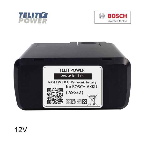 TELIT POWER 12V 3000mAh Panasonic - Replacement battery for BOSCH tip 2 ASG 52 - EP3284379