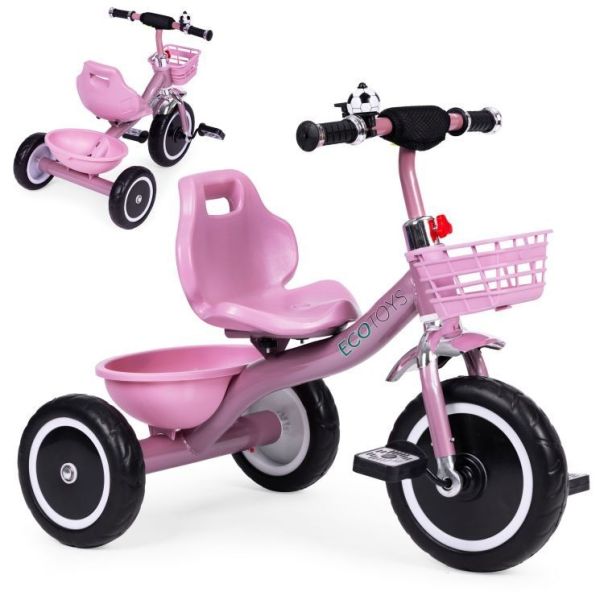 ECO TOYS Tricikl guralcia za decu sa zvoncem i korpom, roze - WQL-1999 PINK