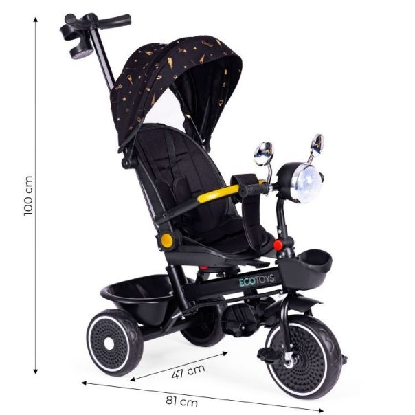 ECO TOYS Tricikl za decu sa rotirajućim sedištem i sklopivom tendom 2u1, crna - WQL-186 BLACK