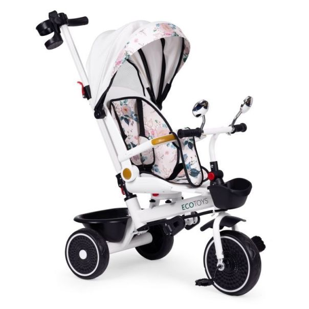 ECO TOYS Tricikl za decu sa rotirajućim sedištem i sklopivom tendom 2u1, bela - WQL-186 WHITE
