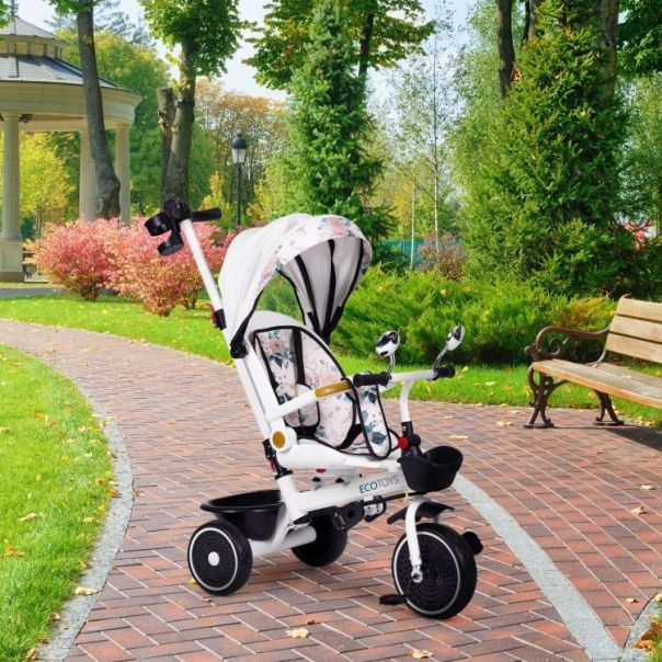 ECO TOYS Tricikl za decu sa rotirajućim sedištem i sklopivom tendom 2u1, bela - WQL-186 WHITE