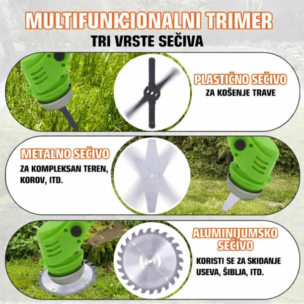 AKU trimer za travu sa dve baterije, punjačem i tri vrste sečiva - EP2891707