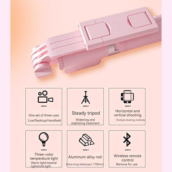 Tripod sa LED rasvetom A12 pink - 214942