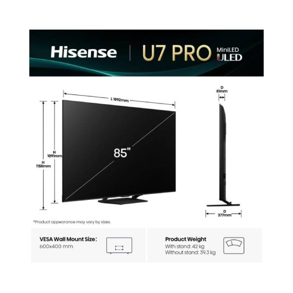 HISENSE Televizor 85U7Q PRO, Ultra HD, Smart - TVZ02882