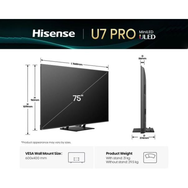 HISENSE Televizor 75U7Q PRO, Ultra HD, Smart - TVZ02884