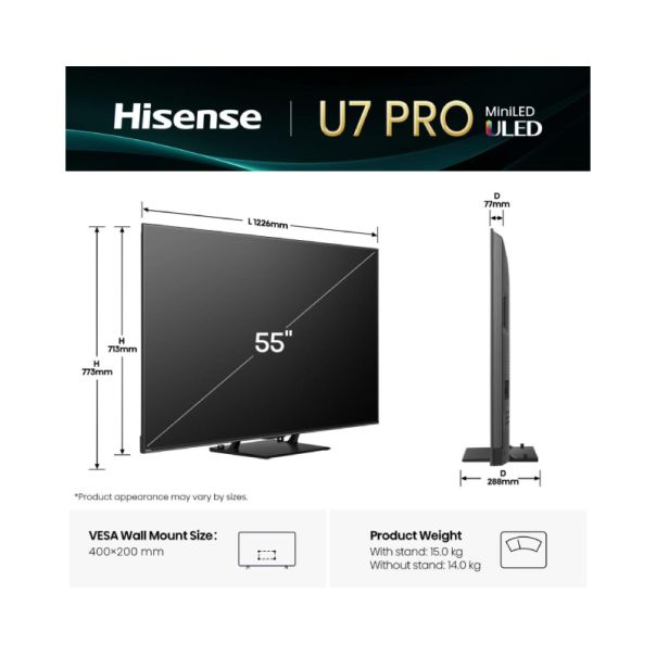 HISENSE Televizor 55U7Q PRO, Ultra HD, Smart - TVZ02909