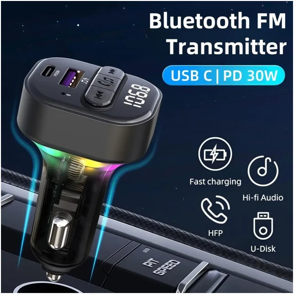 FM Transmiter i punjač Kettz Yare Bluetooth/QC3.1/Type-C PD30W/LED - EP3020245