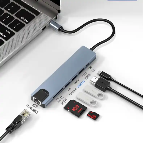 Adapter konverter TIP C 7/1 USB 3.0x2/Ethernet RJ45 /HDMI 4K 30HZ/PD/SD/TF - EP2986452