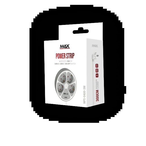 Produžni kabl sa prenaponskom zaštitom sa 4 utičnice MAX MPS-04UG-3M/3m/USB portovi - EP3042739