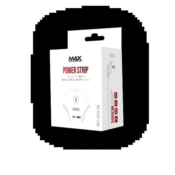 Produžni kabl sa prenaponskom zaštitom sa 3 utičnice MAX MPS-03UG-3M/3m/USB portovi(USB A + USB C ) - EP3077863
