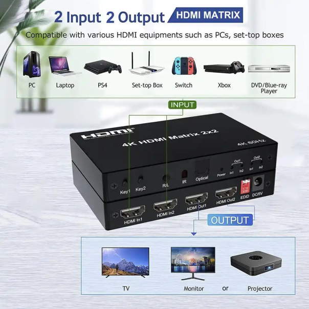 KETTZ HDMI Matrix 4k 60hz 2x2 HM-K252 - 11-474