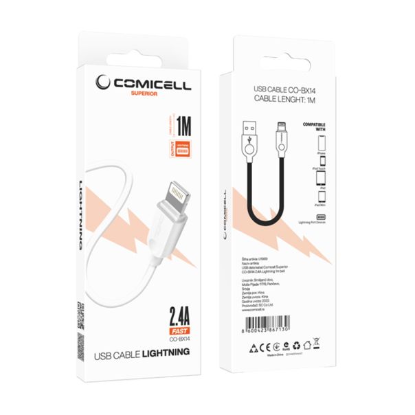 COMICELL USB data kabl Superior CO-BX14 2.4A Lightning 1m, bela - U1989