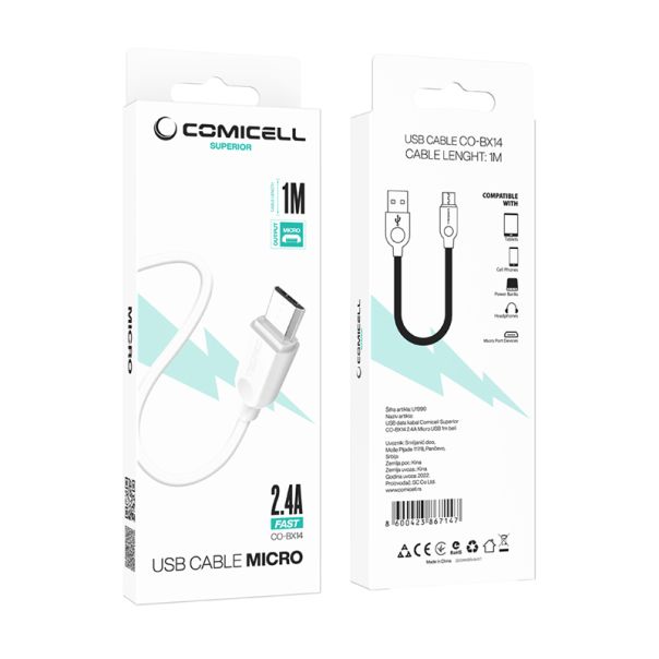 COMICELL USB data kabl Superior CO-BX14 2.4A Micro USB 1m, bela - U1990