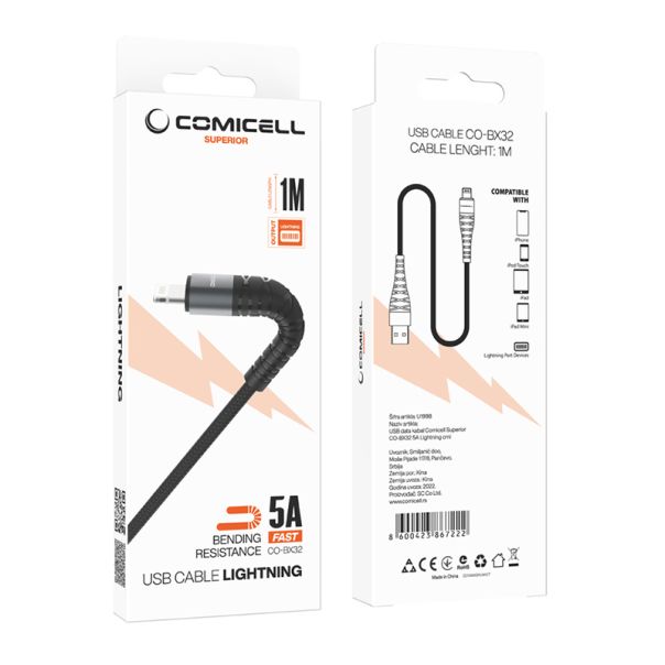 COMICELL USB data kabl Superior CO-BX32 5A Lightning, crna - U1998