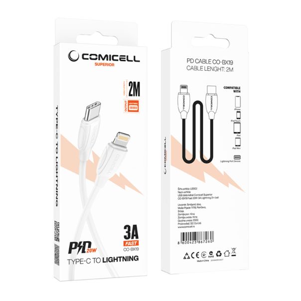COMICELL USB data kabl Superior CO-BX19 Fast 20W 3A Type C na Lightning 2m, bela - U2002
