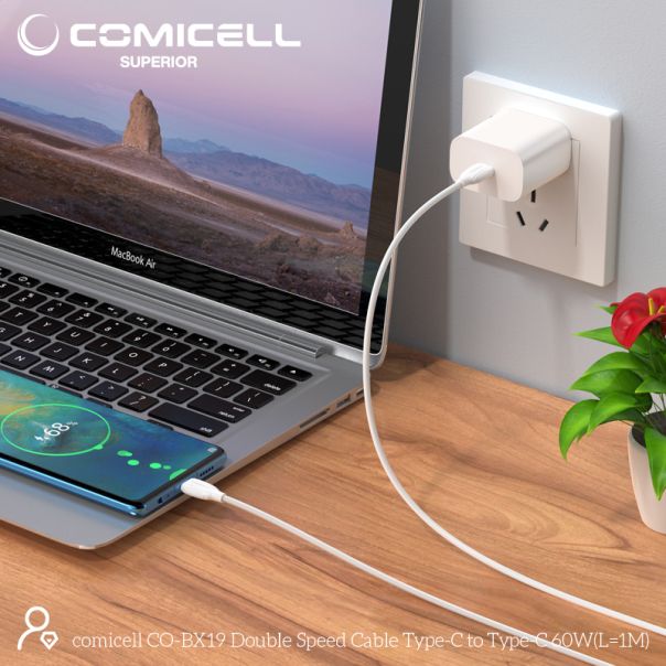 COMICELL USB data kabl Superior CO-BX19 Fast 60W 3A Type C na Type C 1m, bela - U2003