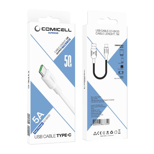 COMICELL USB data kabl Superior CO-BX33 Fast 50W 5A Type C, bela - U2007
