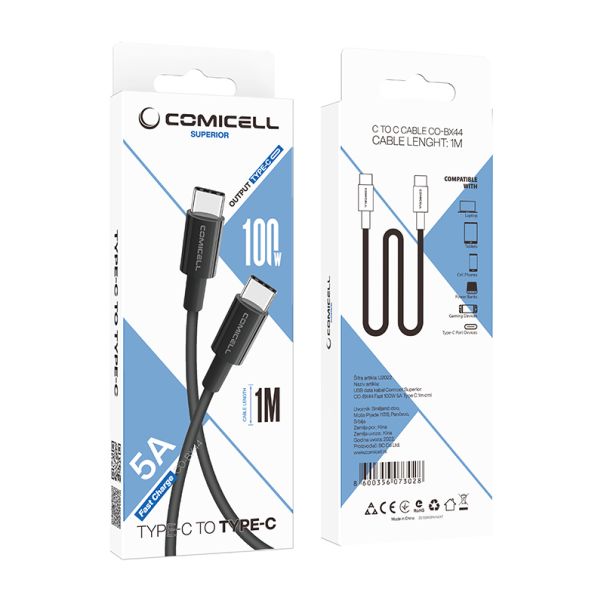 COMICELL USB data kabl Superior CO-BX44 Fast 100W 5A Type C 1m, crna - U2022