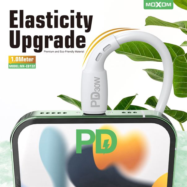 MOXOM USB data kabal MX-CB132 PD 30W Type-C na lightning 1m, bela - U2025