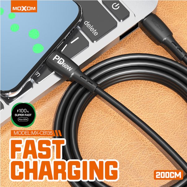 MOXOM USB data kabal MX-CB135 PD 60W Type-C na Type-C 2m, crna - U2030