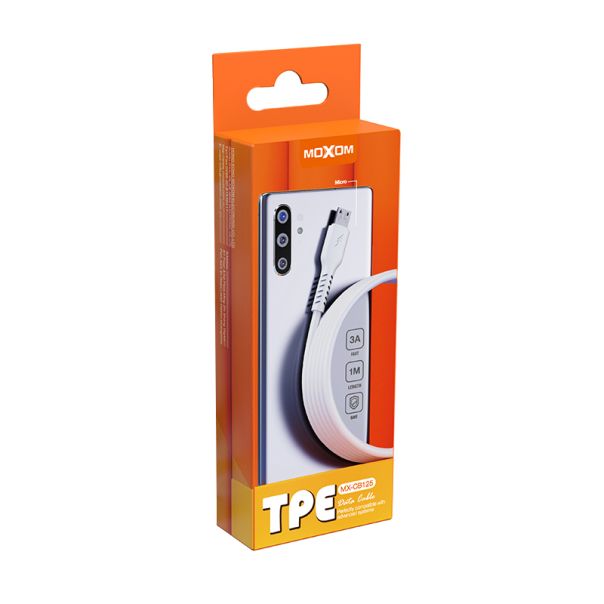 MOXOM USB data kabl MX-CB125 3A micro-USB 1m, bela - U2040