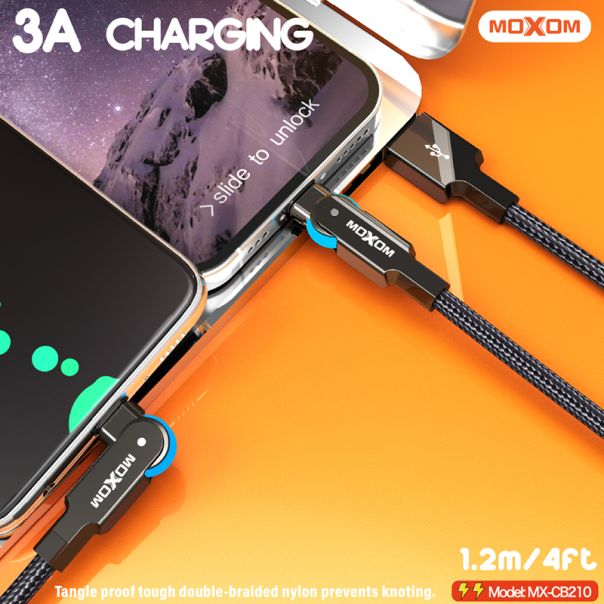 MOXOM USB data kabal MX-CB210 180 Rotation 3A lightning 1.2m, crna - U2064