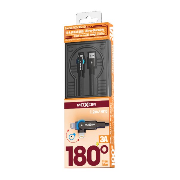 MOXOM USB data kabal MX-CB210 180 Rotation 3A lightning 1.2m, crna - U2064