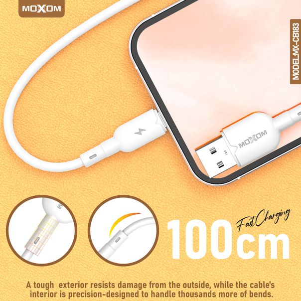 MOXOM USB data kabl MX-CB183 3A Type C 1m, bela - U2067