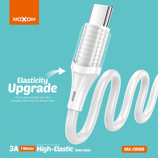 MOXOM USB data kabal MX-CB109 3A Type C 1m, bela - U2068-1