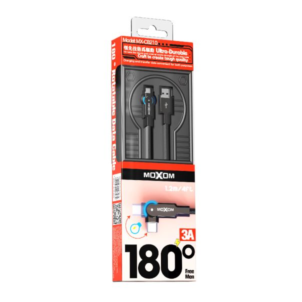 MOXOM USB data kabl MX-CB210 180 Rotation 3A Type C 1.2m, crna - U2072